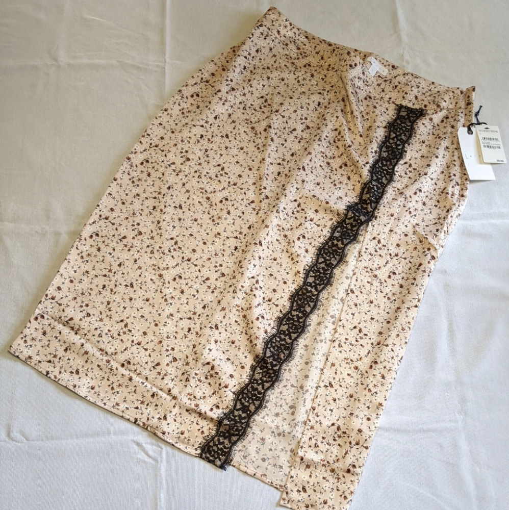 Floral and Lace Satin Midi Skirt